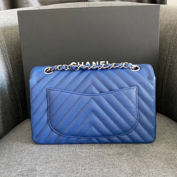 Like New Blue Chevron Small double flap in SHW - Picture 8 of 16